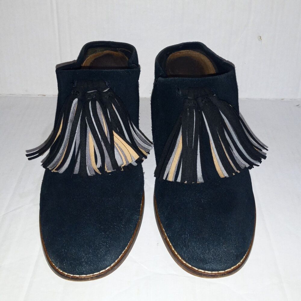Toms Leila Tassel Muscat Suede Mules-Size 8.5-Chunky Wood Block Heel-Slip On - Picture 2 of 11